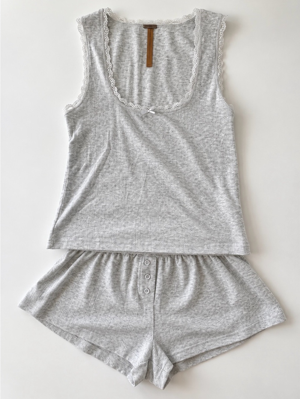 Harlow Lace Trim Pointelle Pajama Set Coquette Heather Gray M/L